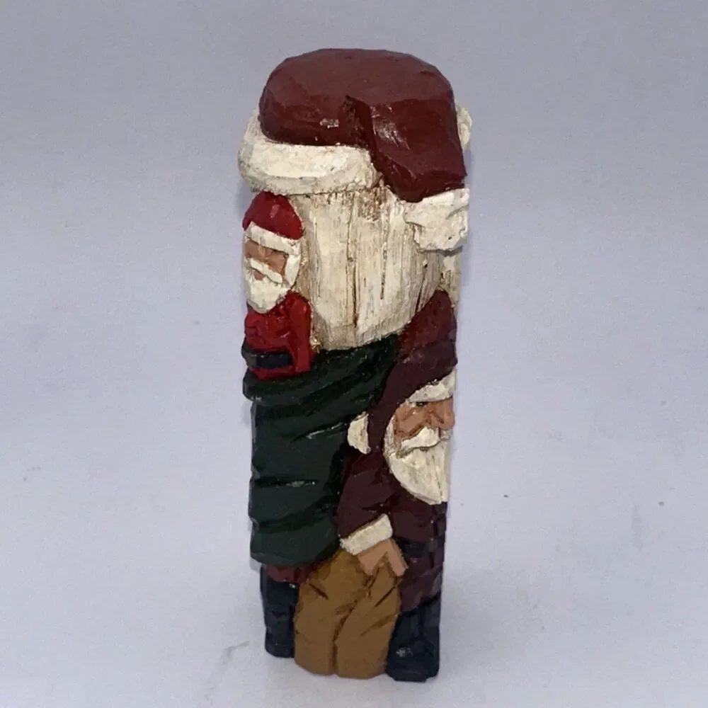 Carved Resin Wood Square Santa Figurine Folk Art Donis Mitchell Signed Christmas
